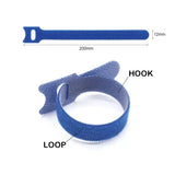 10–1000PCS Nylon T-Type Hook & Loop Cable Ties 12x200mm Reusable Adjustable Wire Organizers