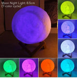 D5 8cm LED Moon Lamp with Stand - Battery Operated Starry Night Light for Bedroom Decor, Ideal Gift for Kids and Christmas