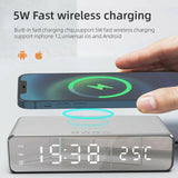 Wireless Charging Dock Station with Time Alarm Clock, LED Digital Thermometer, and Fast Charging for iPhone and Samsung Earphones