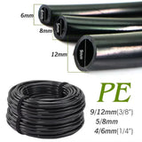 20–50m Black PE Garden Hose, OD 6/8/12mm for Irrigation & Lawn