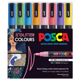 Uni Posca PC-3M 0.9-1.3mm Fine Tip Glitter Markers Set of 8
