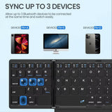 Portable Quadruple Folding Wireless Bluetooth Keyboard with Integrated Touchpad for Tablets and Smartphones across Windows, Android, and iOS Platforms