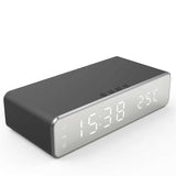 Wireless Charging Dock Station with Time Alarm Clock, LED Digital Thermometer, and Fast Charging for iPhone and Samsung Earphones