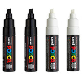 Uni Posca PC-8K 8.0mm Bold Chisel Black & White Markers Set of 4