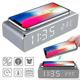 Wireless Charging Dock Station with Time Alarm Clock, LED Digital Thermometer, and Fast Charging for iPhone and Samsung Earphones
