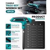 9 Piece T-Handle Torx Wrench Set T10–T50 Two-Tip Star Wrenches