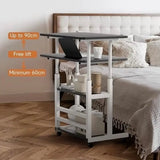 Adjustable Folding Desk with Storage Shelf & Wheels (Black & White)