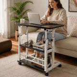 Adjustable Folding Desk with Storage Shelf & Wheels (Black & White)