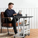 Adjustable Folding Desk with Storage Shelf & Wheels (Black & White)