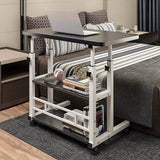 Adjustable Folding Desk with Storage Shelf & Wheels (Black & White)