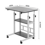 Adjustable Folding Desk with Storage Shelf & Wheels (Black & White)