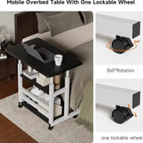 Adjustable Folding Desk with Storage Shelf & Wheels (Black & White)