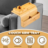 Foldable Bamboo Sofa Armrest Tray with Cup Holder