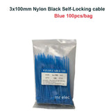 100PCS Colourful Nylon Cable Ties 3x100mm Self-Locking