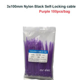 100PCS Colourful Nylon Cable Ties 3x100mm Self-Locking