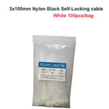 100PCS Colourful Nylon Cable Ties 3x100mm Self-Locking