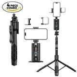 Everything Included- Gimbal Auto Face Tracking- Combo Pack- W/ Separate Extendable Selfie Stick Tripod, Remote Control W/2 Piece LED Lights. 360° Rotatable Selfie Stand Camera Phone Tracking Holder, Phone Stabilizer Selfie Accessories Cellphone Smartphone
