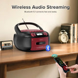 CD Cassette Boombox with Bluetooth & Radio (Red & Black)