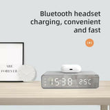Wireless Charging Dock Station with Time Alarm Clock, LED Digital Thermometer, and Fast Charging for iPhone and Samsung Earphones
