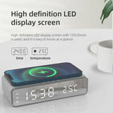 Wireless Charging Dock Station with Time Alarm Clock, LED Digital Thermometer, and Fast Charging for iPhone and Samsung Earphones