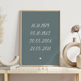 Family Dates Personalised Print