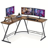 Industrial L-Shaped Corner Desk – Black Metal Frame with Monitor Stand (2 colours available)