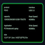 Portable External SSD 128GB–1TB USB 3.0 (400MB/s)