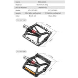 Rockbros Alloy Bearing MTB Bike Pedals, Reflective Anti-Slip Flat Platform