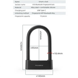 Rockbros Bluetooth Fingerprint Bicycle U-Lock