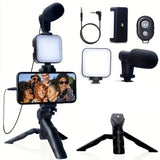 Vlogging Kit with Tripod, Mic & LED Light for Smartphones (6 in 1)