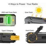 2000mAh Emergency Weather Radio with Hand Crank, Solar & USB Charging, Flashlight