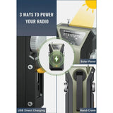 2000mAh Emergency Weather Radio with Hand Crank, Solar & USB Charging, Flashlight