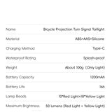 Wireless Turn Signal Bike Tail Light with Projection, 6 Modes (Rechargeable & Waterproof)