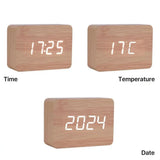 Wooden LED Digital Alarm Clock with Temperature Display & Night Light (4 colours available)
