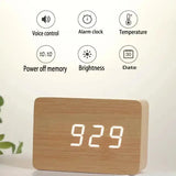 Wooden LED Digital Alarm Clock with Temperature Display & Night Light (4 colours available)